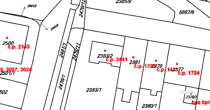 Záběhlice 2441, Praha na parcele st. 2383/2 v KÚ Záběhlice, Katastrální mapa