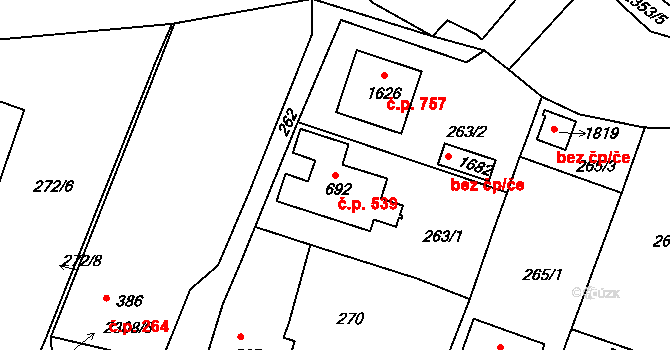 Rožmitál pod Třemšínem 539 na parcele st. 692 v KÚ Rožmitál pod Třemšínem, Katastrální mapa