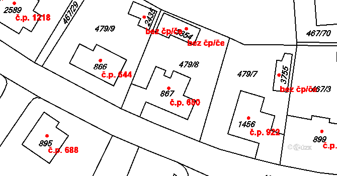 Vrchlabí 650 na parcele st. 867 v KÚ Vrchlabí, Katastrální mapa
