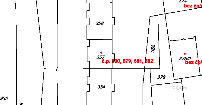 Holice 579,580,581,582, Olomouc na parcele st. 358 v KÚ Holice u Olomouce, Katastrální mapa