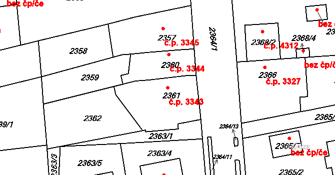 Chomutov 3343 na parcele st. 2361 v KÚ Chomutov II, Katastrální mapa