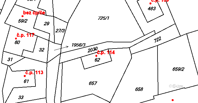 Rynoltice 114 na parcele st. 62 v KÚ Rynoltice, Katastrální mapa