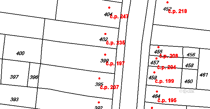 Opatovice 197 na parcele st. 399 v KÚ Opatovice u Rajhradu, Katastrální mapa