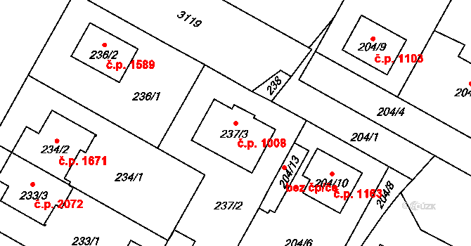 Bolevec 1008, Plzeň na parcele st. 237/3 v KÚ Bolevec, Katastrální mapa