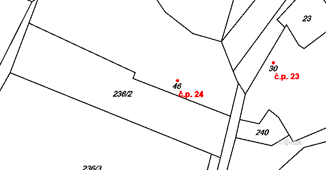 Miškovice 24, Třebovle na parcele st. 46 v KÚ Miškovice u Kouřimi, Katastrální mapa