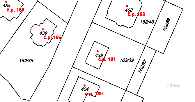Sedlčánky 181, Čelákovice na parcele st. 438 v KÚ Sedlčánky, Katastrální mapa
