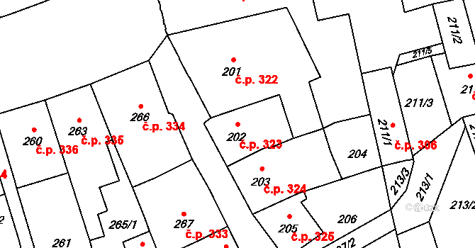 Šluknov 323 na parcele st. 202 v KÚ Šluknov, Katastrální mapa