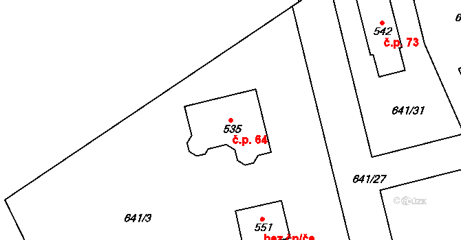 Přítkov 64, Proboštov na parcele st. 535 v KÚ Přítkov, Katastrální mapa