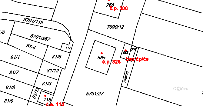 Hrádek 328 na parcele st. 865 v KÚ Hrádek u Znojma, Katastrální mapa