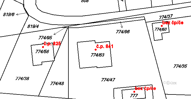 Libušín 841 na parcele st. 774/63 v KÚ Libušín, Katastrální mapa