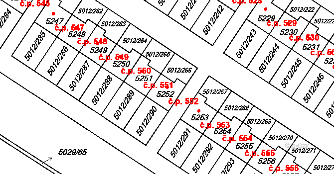 Zelená 552, Luštěnice na parcele st. 5252 v KÚ Luštěnice, Katastrální mapa