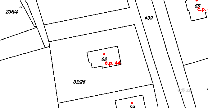Pěčnov 44 na parcele st. 68 v KÚ Pěčnov, Katastrální mapa