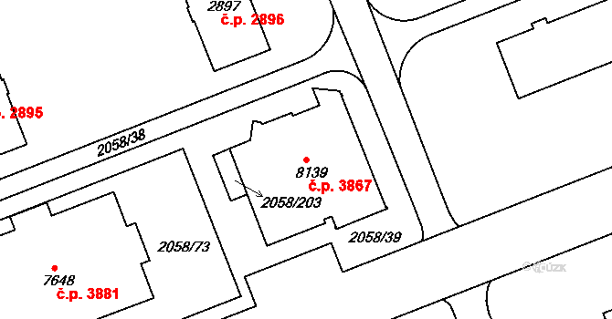 Hodonín 3867 na parcele st. 8139 v KÚ Hodonín, Katastrální mapa