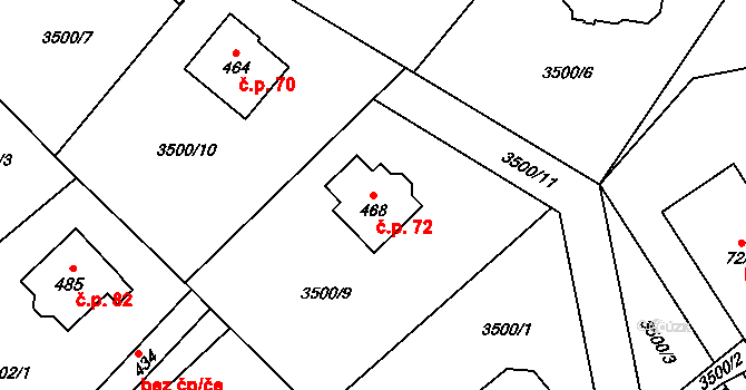 Podělusy 72, Týnec nad Sázavou na parcele st. 468 v KÚ Podělusy, Katastrální mapa