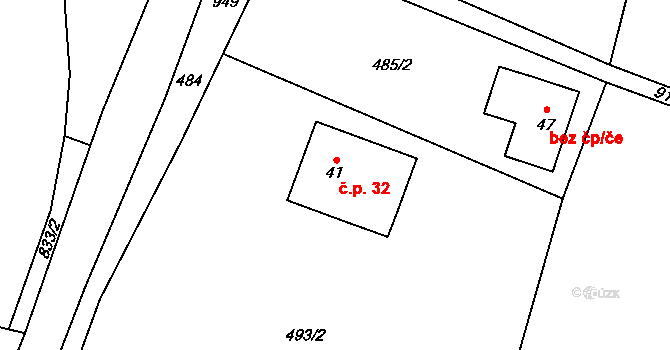 Bohunice 32 na parcele st. 41 v KÚ Bohunice u Tvrzic, Katastrální mapa