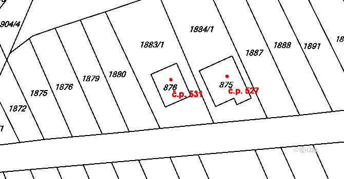Topolná 531 na parcele st. 876 v KÚ Topolná, Katastrální mapa