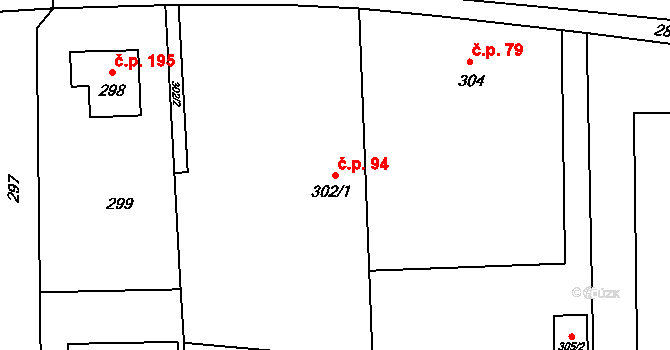 Netvořice 94 na parcele st. 302/1 v KÚ Netvořice, Katastrální mapa