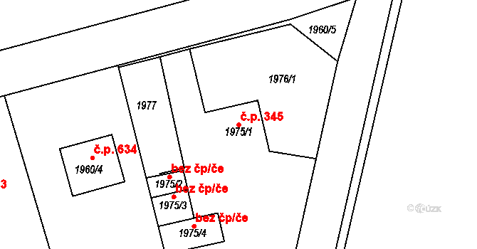 Lužná 345 na parcele st. 1975/1 v KÚ Lužná u Rakovníka, Katastrální mapa