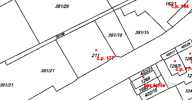 Heřmanice 177, Ostrava na parcele st. 211 v KÚ Heřmanice, Katastrální mapa