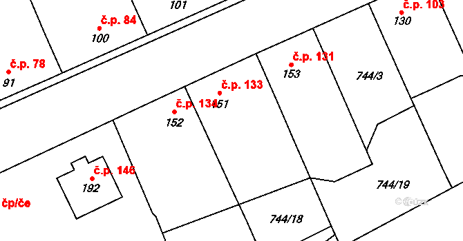 Skály 133 na parcele st. 151 v KÚ Skály u Protivína, Katastrální mapa