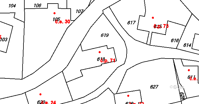 Dolní Chřibská 71, Chřibská na parcele st. 618 v KÚ Dolní Chřibská, Katastrální mapa