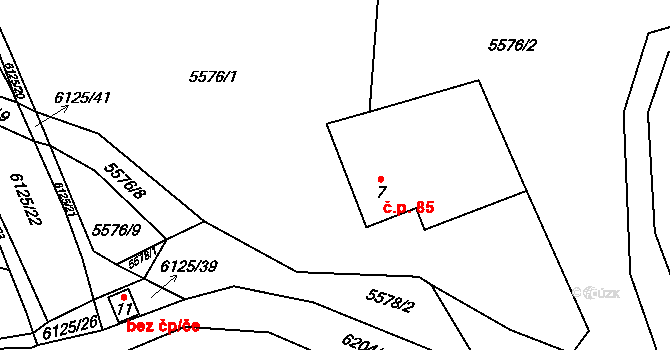 Sidonie 85, Brumov-Bylnice na parcele st. 7 v KÚ Sidonie, Katastrální mapa
