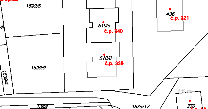 Tečovice 339 na parcele st. 510/6 v KÚ Tečovice, Katastrální mapa