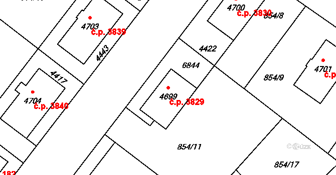 Zlín 3829 na parcele st. 4699 v KÚ Zlín, Katastrální mapa