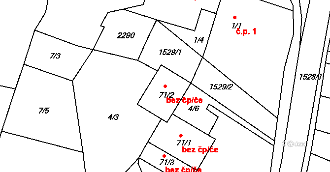 Újezd u Rosic 43382860 na parcele st. 71/2 v KÚ Újezd u Rosic, Katastrální mapa