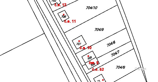 Děhylov 10 na parcele st. 707 v KÚ Děhylov, Katastrální mapa