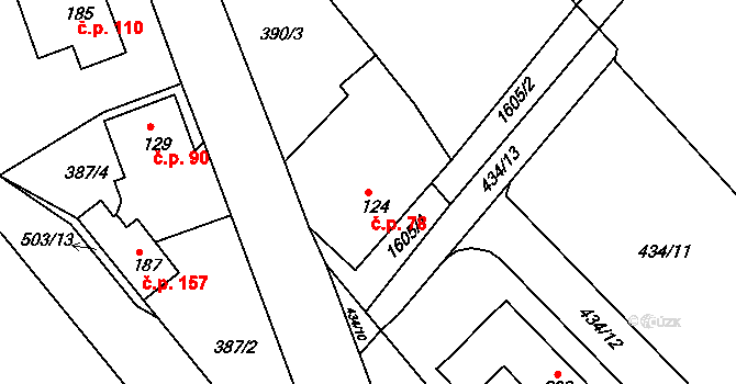 Vršovice 78 na parcele st. 124 v KÚ Vršovice u Opavy, Katastrální mapa