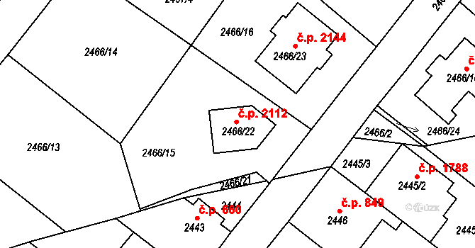 Modřany 2112, Praha na parcele st. 2466/22 v KÚ Modřany, Katastrální mapa