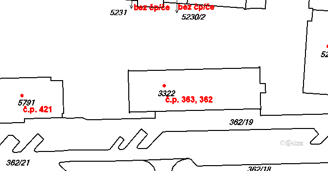 Pražské Předměstí 362,363, Písek na parcele st. 3322 v KÚ Písek, Katastrální mapa