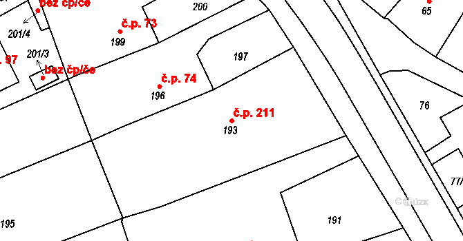 Meclov 211 na parcele st. 193 v KÚ Meclov, Katastrální mapa