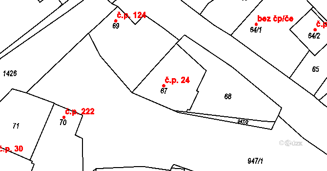 Osvračín 24 na parcele st. 67 v KÚ Osvračín, Katastrální mapa