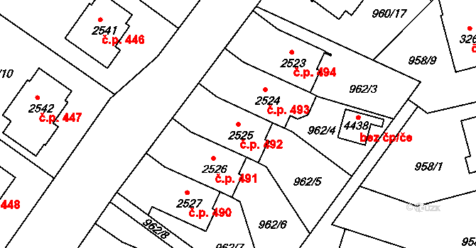 Týnské Předměstí 492, Domažlice na parcele st. 2525 v KÚ Domažlice, Katastrální mapa