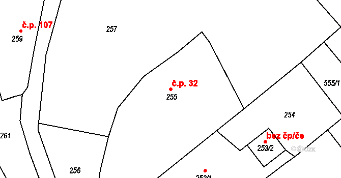 Černčice 32 na parcele st. 255 v KÚ Černčice, Katastrální mapa