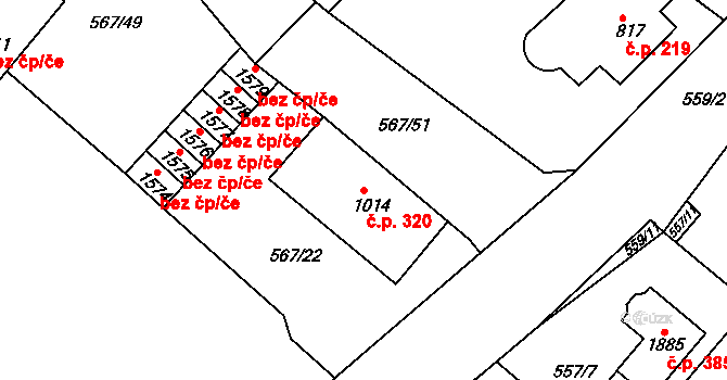 Broumov 320 na parcele st. 1014 v KÚ Broumov, Katastrální mapa