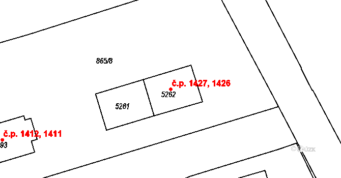 Bílé Předměstí 1426,1427, Pardubice na parcele st. 5262 v KÚ Pardubice, Katastrální mapa