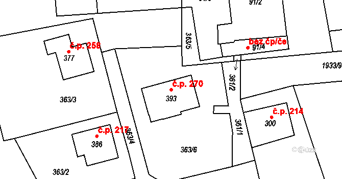 Lukavice 270 na parcele st. 393 v KÚ Lukavice u Rychnova nad Kněžnou, Katastrální mapa