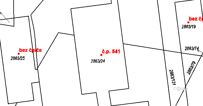 Příbram VI-Březové Hory 541, Příbram na parcele st. 2863/24 v KÚ Příbram, Katastrální mapa