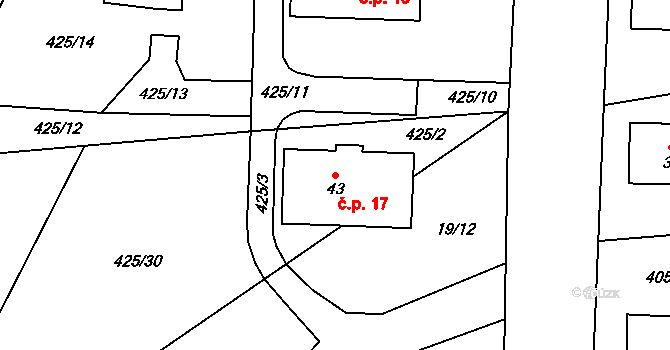 Korkusova Huť 17, Vimperk na parcele st. 43 v KÚ Solná Lhota, Katastrální mapa