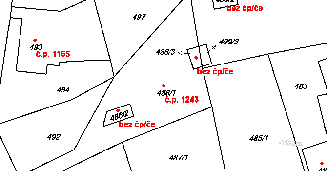Příbor 1243 na parcele st. 486/1 v KÚ Klokočov u Příbora, Katastrální mapa