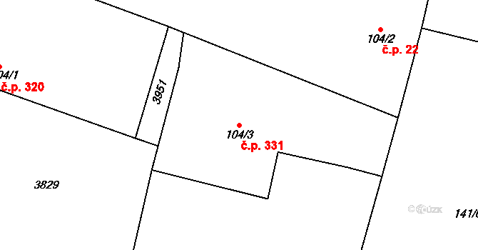 Řevničov 331 na parcele st. 104/3 v KÚ Řevničov, Katastrální mapa