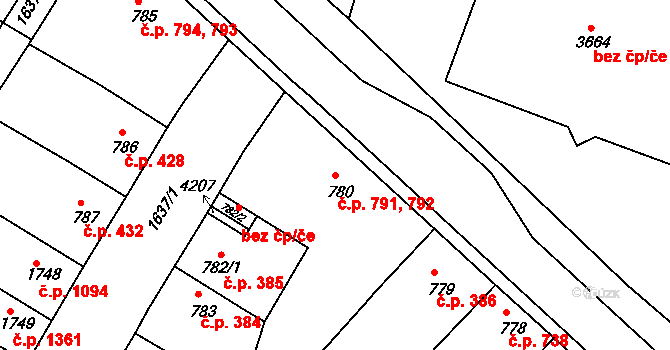 Rakovník II 791,792, Rakovník na parcele st. 780 v KÚ Rakovník, Katastrální mapa