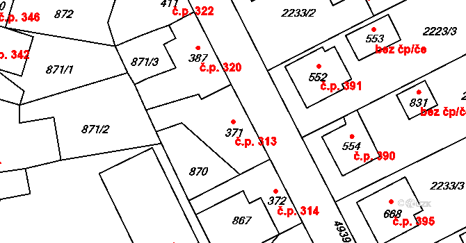 Černovice 313 na parcele st. 371 v KÚ Černovice u Tábora, Katastrální mapa