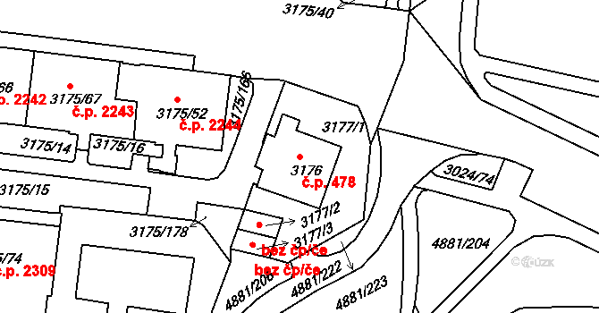 Louny 478 na parcele st. 3176 v KÚ Louny, Katastrální mapa
