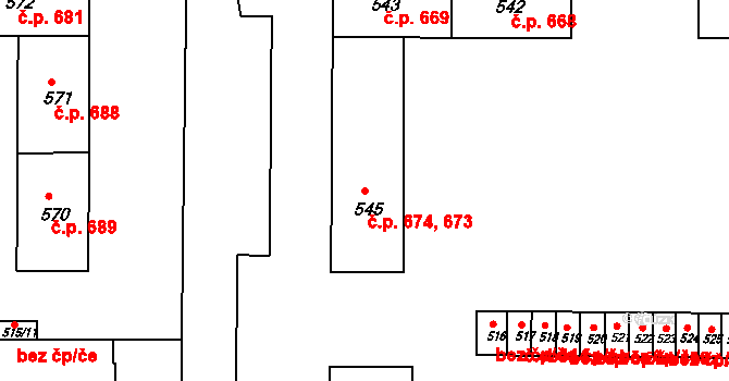 Podbořany 673,674 na parcele st. 545 v KÚ Podbořany, Katastrální mapa