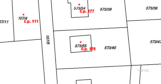 Závada 176 na parcele st. 573/55 v KÚ Závada u Hlučína, Katastrální mapa