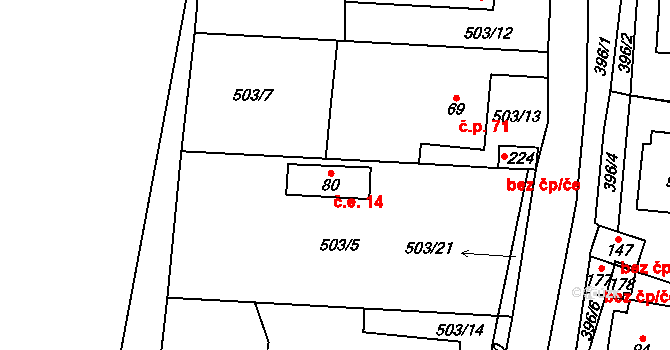 Termesivy 14, Havlíčkův Brod na parcele st. 80 v KÚ Termesivy, Katastrální mapa
